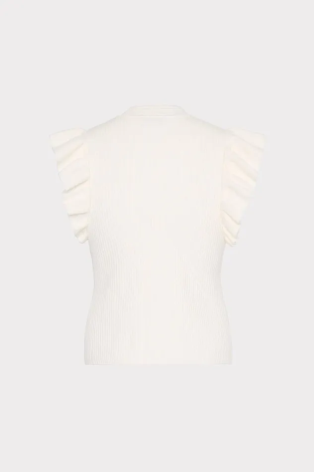 Milly Kamila Flutter Sleeve Knit Top Ecru Women Sweaters and Knits