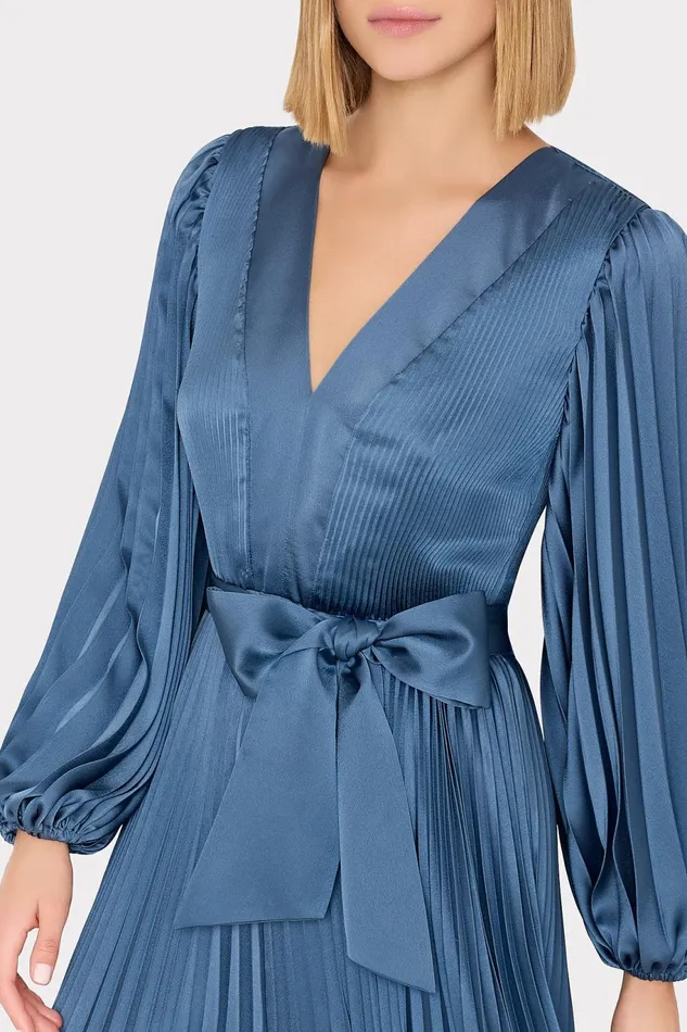 Milly Nadie Pleated Satin Maxi Dress Stone Women Dresses
