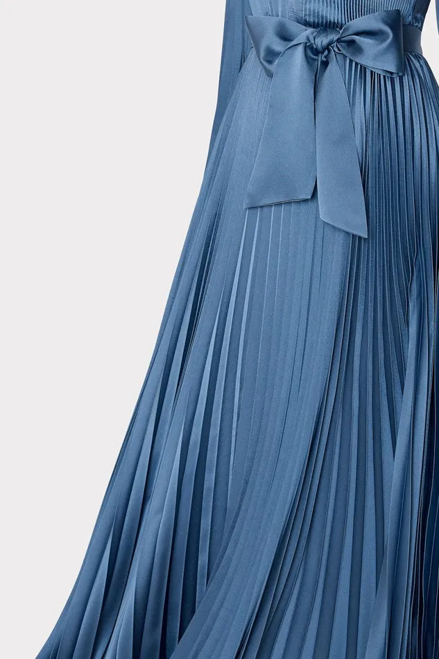 Milly Nadie Pleated Satin Maxi Dress Stone Women Dresses