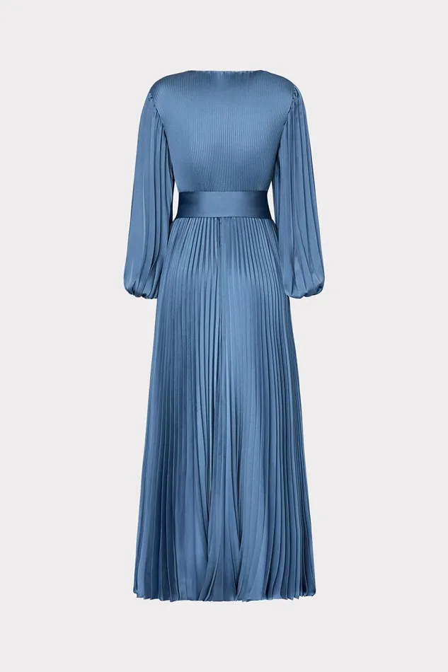 Milly Nadie Pleated Satin Maxi Dress Stone Women Dresses