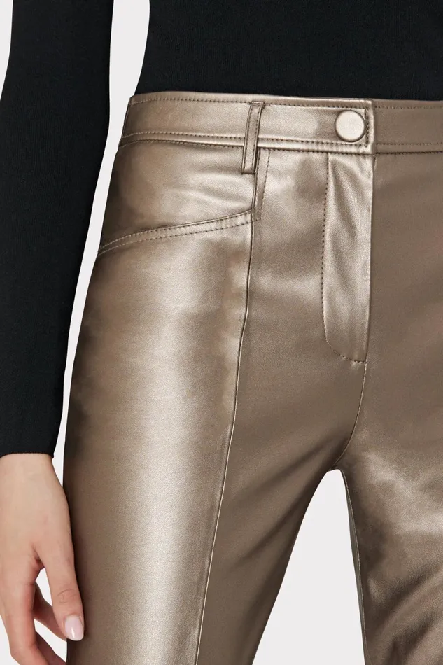 Milly Rue Vegan Leather Pants Silver Women Pants