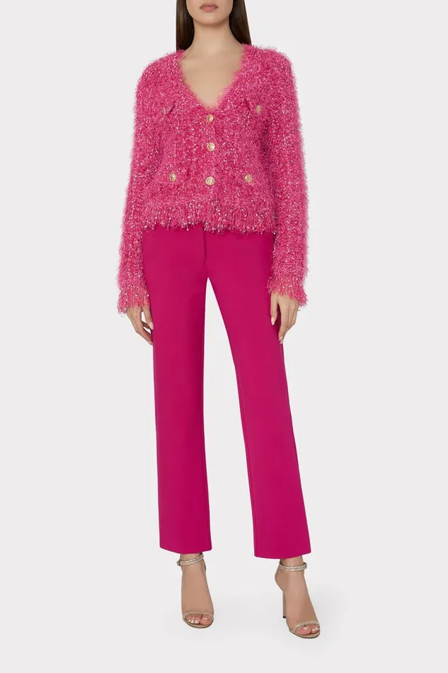 Milly Textured Fringe Cardigan Pink Women Cardigans