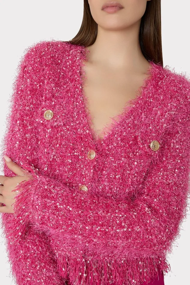 Milly Textured Fringe Cardigan Pink Women Cardigans