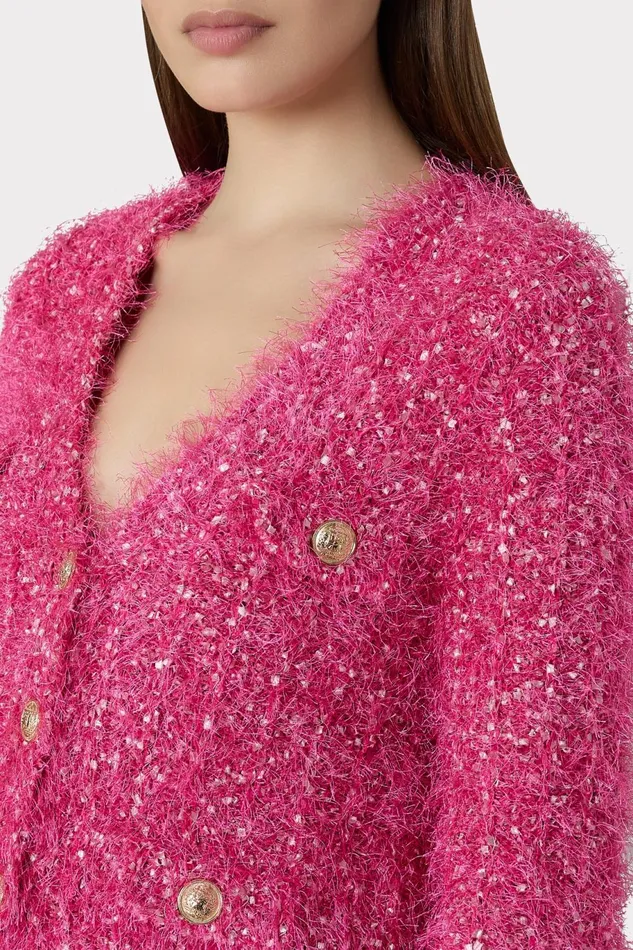 Milly Textured Fringe Cardigan Pink Women Cardigans