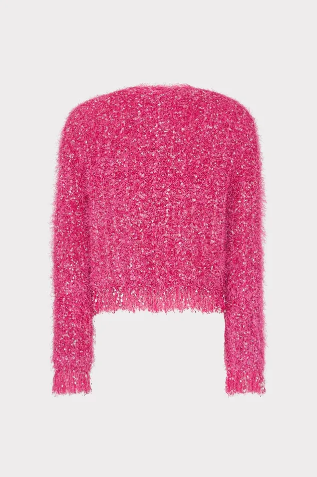 Milly Textured Fringe Cardigan Pink Women Cardigans