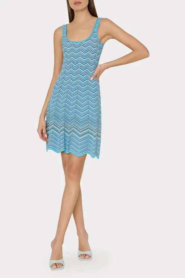 Milly Zig Zag Flare Knit Mini Dress Bright Blue Multi Women Dresses