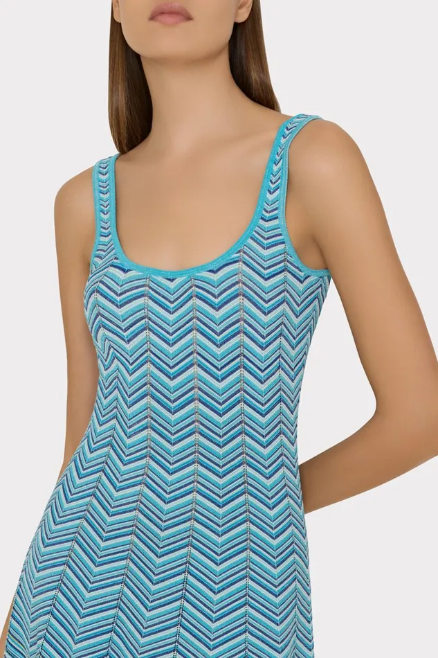 Milly Zig Zag Flare Knit Mini Dress Bright Blue Multi Women Dresses
