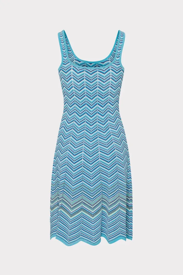 Milly Zig Zag Flare Knit Mini Dress Bright Blue Multi Women Dresses