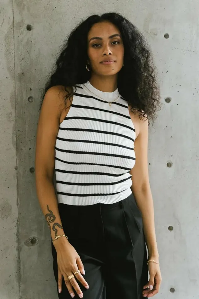 Monique Striped Tank In White White Women Bohme Tees and Tanks