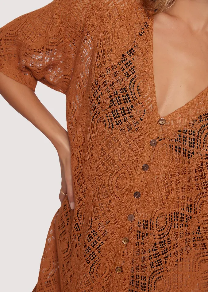 Mountain Tea Mini Dress Brown Women Lost Wander Dresses