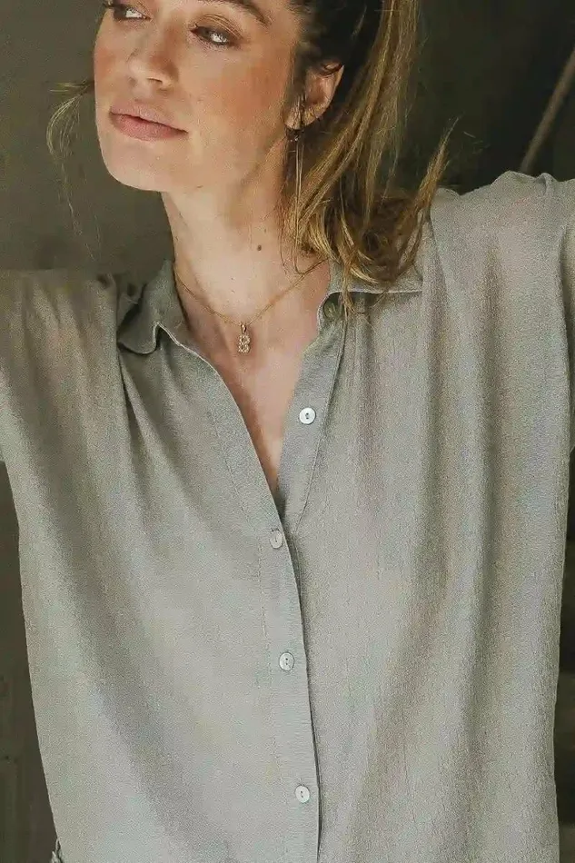Nadia Button Up Top In Light Grey Light Grey Women Bohme Tops