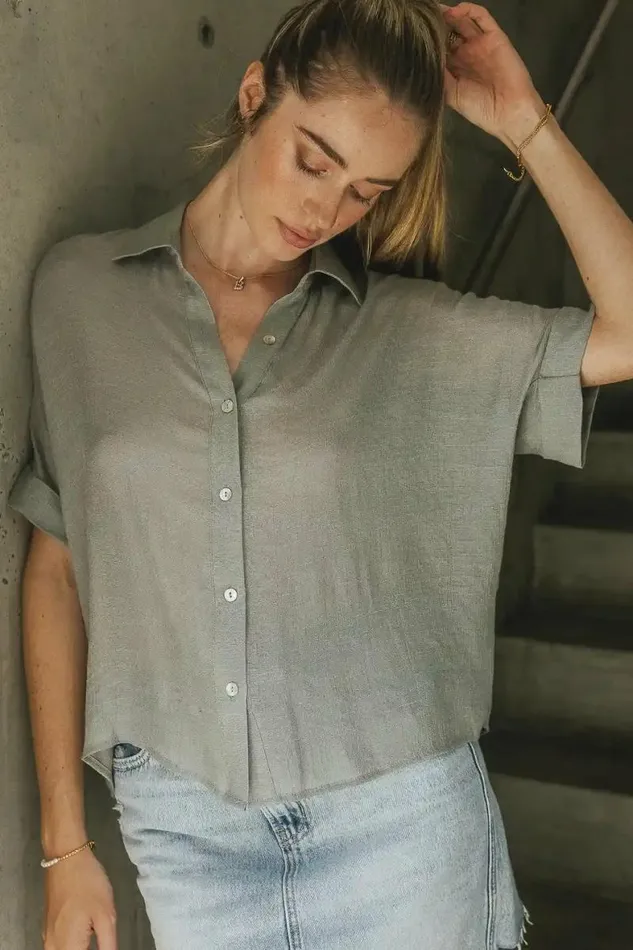 Nadia Button Up Top In Light Grey Light Grey Women Bohme Tops