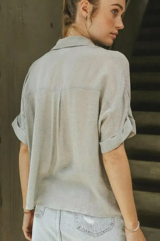 Nadia Button Up Top In Light Grey Light Grey Women Bohme Tops