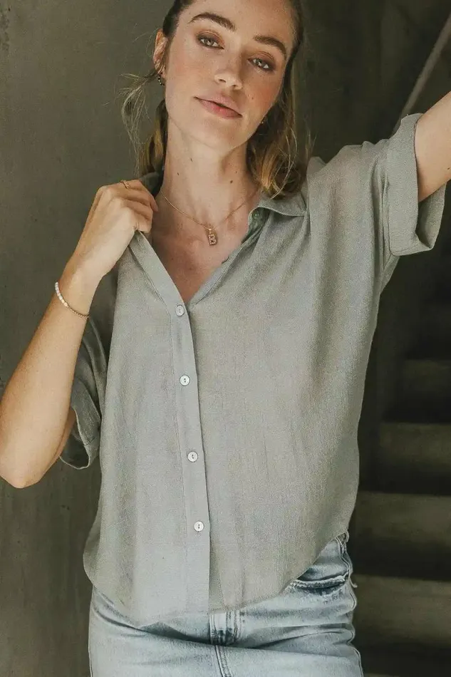 Nadia Button Up Top In Light Grey Light Grey Women Bohme Tops
