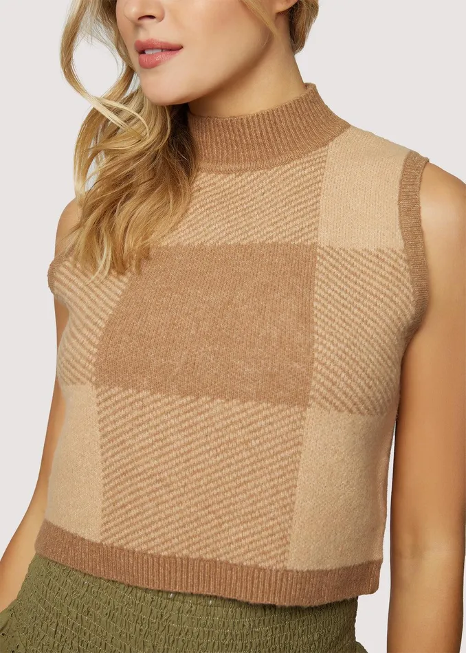 Nature School Crop Top Camelgingham Women Lost Wander Tops