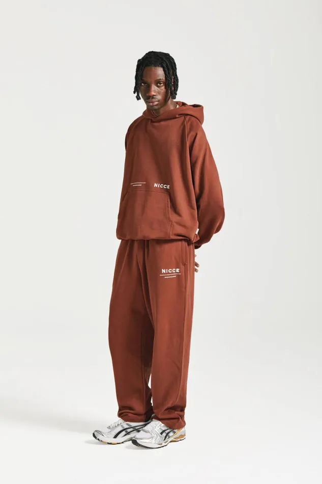 NICCE Tracksuit Sets Mens NICCE Script Essentials Hoodie and Jogger Tracksuit Set Brown