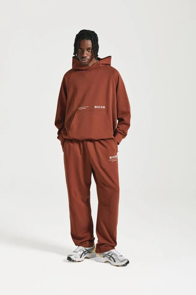 NICCE Tracksuit Sets Mens NICCE Script Essentials Hoodie and Jogger Tracksuit Set Brown