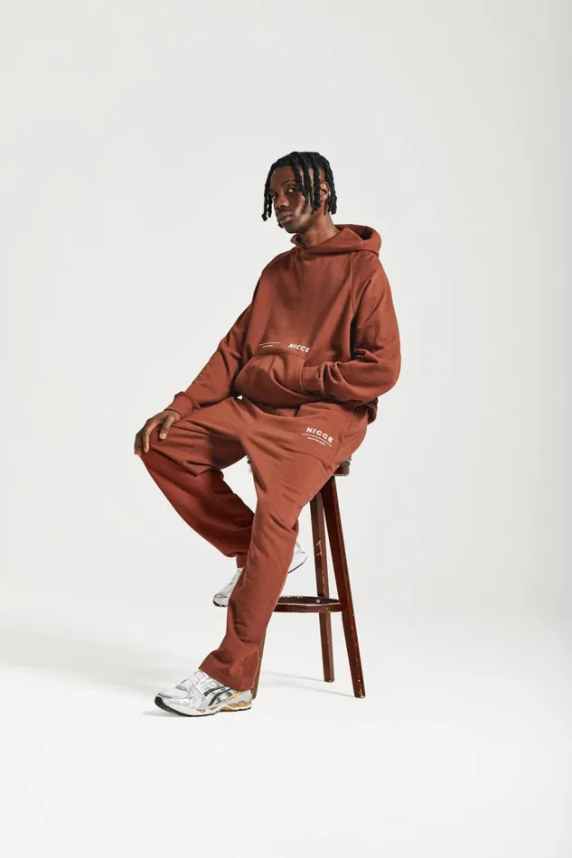 NICCE Tracksuit Sets Mens NICCE Script Essentials Hoodie and Jogger Tracksuit Set Brown