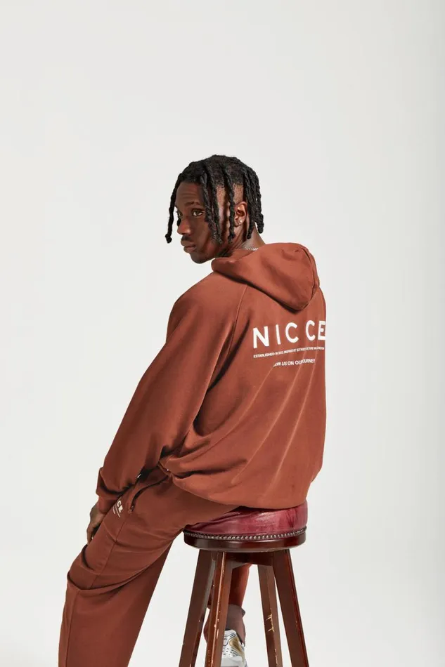 NICCE Tracksuit Sets Mens NICCE Script Essentials Hoodie and Jogger Tracksuit Set Brown