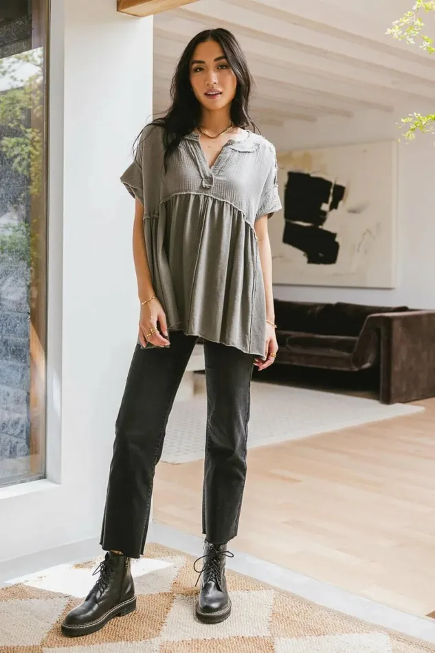 Niki Exposed Seam Top In Sage Sage Women Bohme Tops