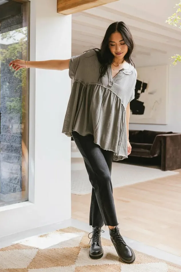 Niki Exposed Seam Top In Sage Sage Women Bohme Tops