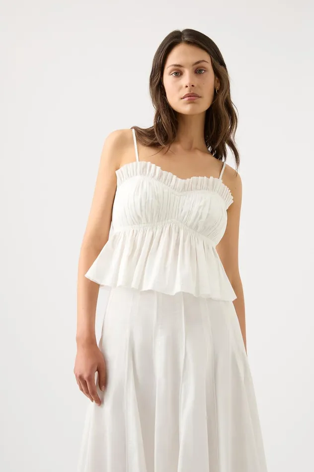 Odette Ruched Cami Top Ivory Women Aje Tops