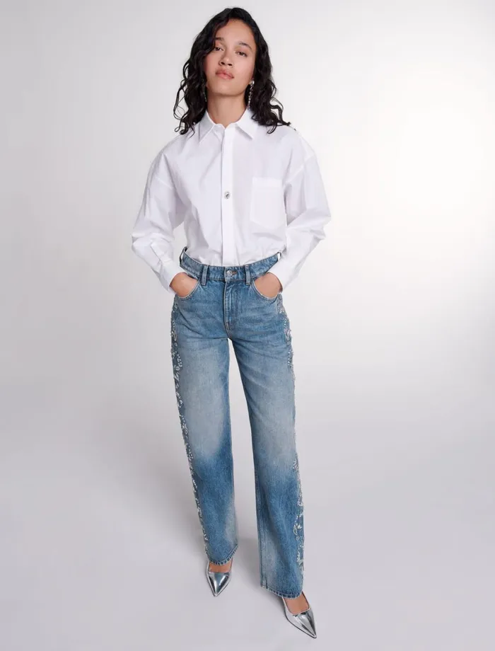 Pants and Jeans Women Maje Embroidered Jeans Blue
