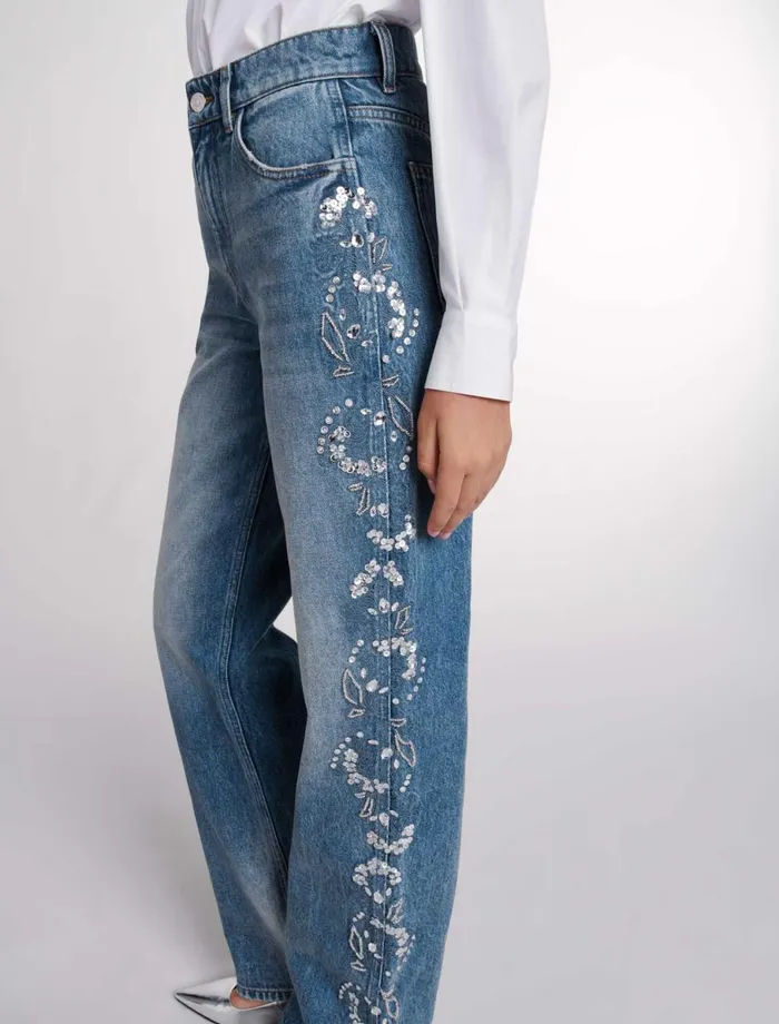 Pants and Jeans Women Maje Embroidered Jeans Blue