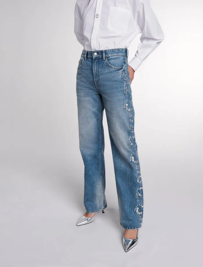 Pants and Jeans Women Maje Embroidered Jeans Blue