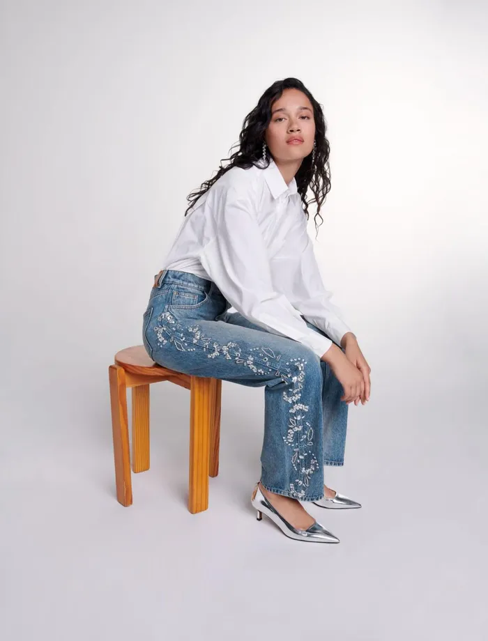 Pants and Jeans Women Maje Embroidered Jeans Blue