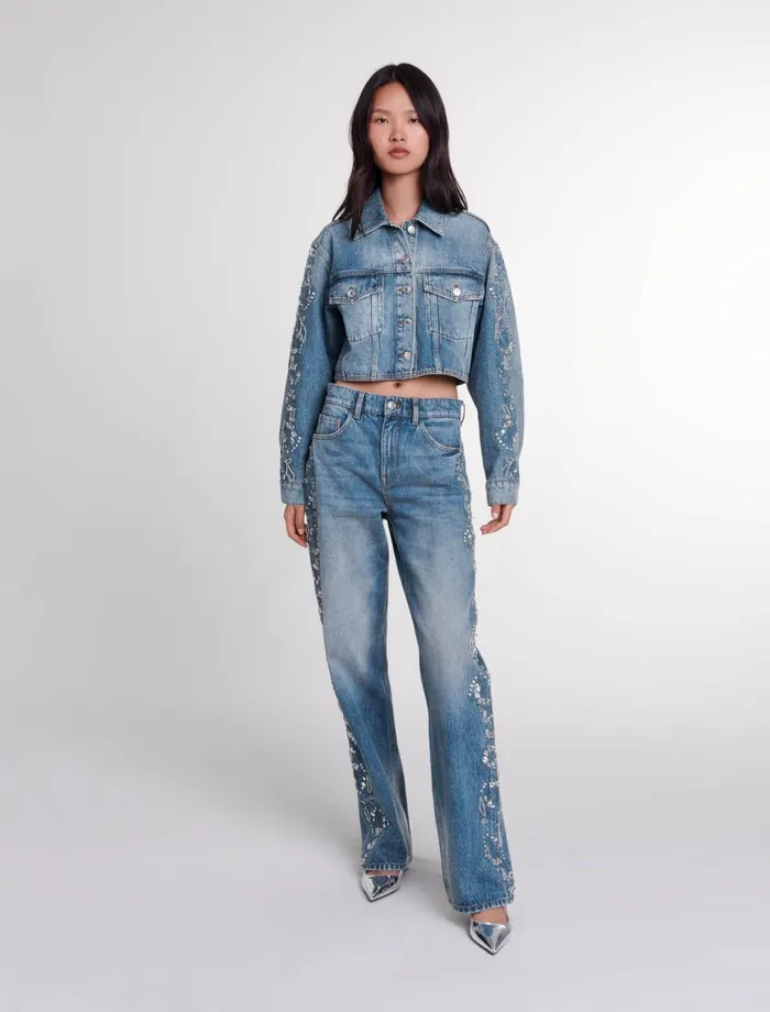 Pants and Jeans Women Maje Embroidered Jeans Blue