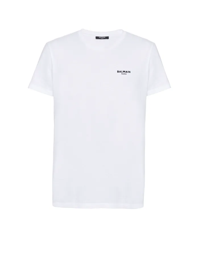 Paris Flocked Shortsleeved Tshirt White Men Balmain TShirts
