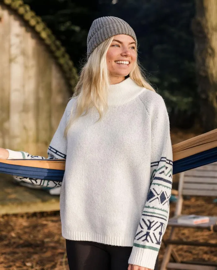 Passenger Clothing Ambiance Recycled Knitted Jumper Homespun Stripe Off White Women Knitwear