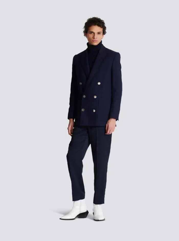 PB Labyrinth Jacquard Trousers Navy Men Balmain Trousers And Shorts