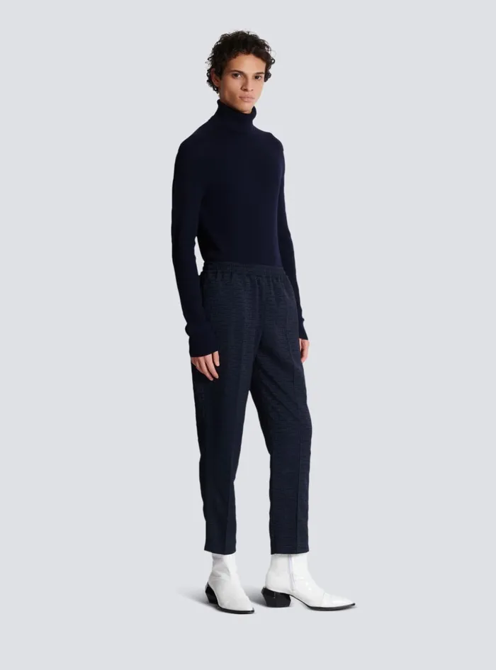 PB Labyrinth Jacquard Trousers Navy Men Balmain Trousers And Shorts
