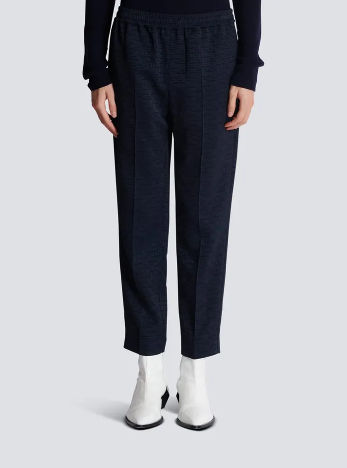 PB Labyrinth Jacquard Trousers Navy Men Balmain Trousers And Shorts