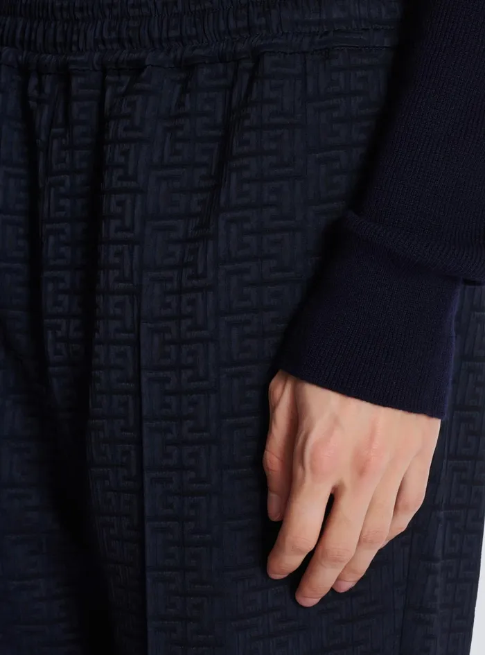 PB Labyrinth Jacquard Trousers Navy Men Balmain Trousers And Shorts