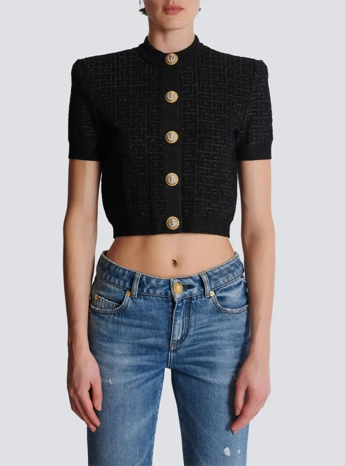 PB Labyrinth Knit Cardigan Black Women Balmain Knitwear