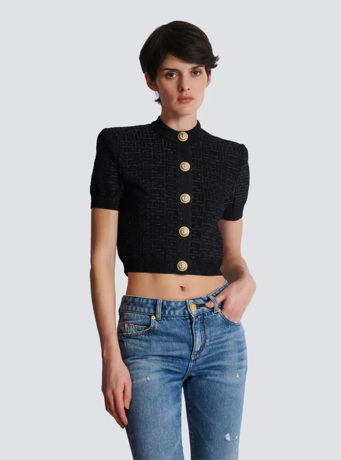 PB Labyrinth Knit Cardigan Black Women Balmain Knitwear