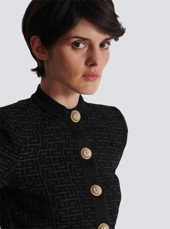PB Labyrinth Knit Cardigan Black Women Balmain Knitwear