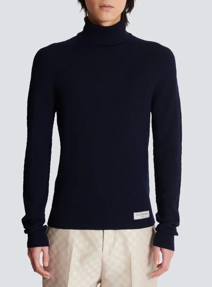 PB Turtleneck Navy Men Balmain Knitwear