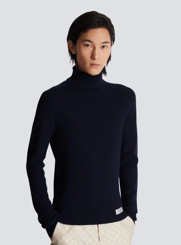 PB Turtleneck Navy Men Balmain Knitwear