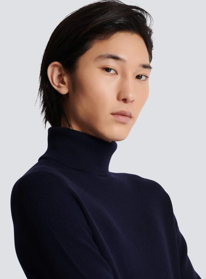 PB Turtleneck Navy Men Balmain Knitwear