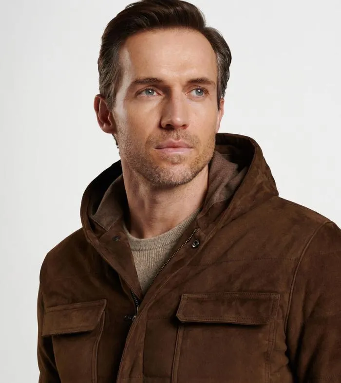 Peter Millar Jackets 038 Coats Men Excursionist Flex Suede Hooded Bomber