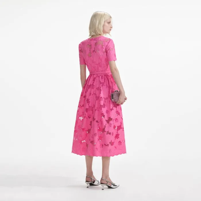 Pink Cotton Lace Midi Dress Women Self Portrait Dresses Pink Cotton Lace Midi Dress Women Self Portrait Dresses