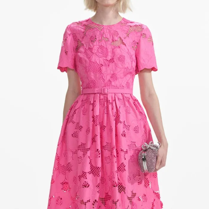 Pink Cotton Lace Midi Dress Women Self Portrait Dresses Pink Cotton Lace Midi Dress Women Self Portrait Dresses