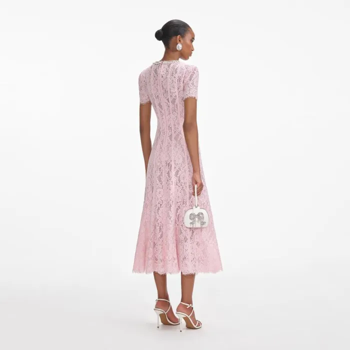 Pink Lace Embellished Midi Dress Women Self Portrait Dresses