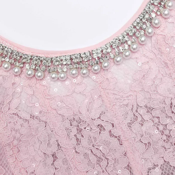 Pink Lace Embellished Midi Dress Women Self Portrait Dresses