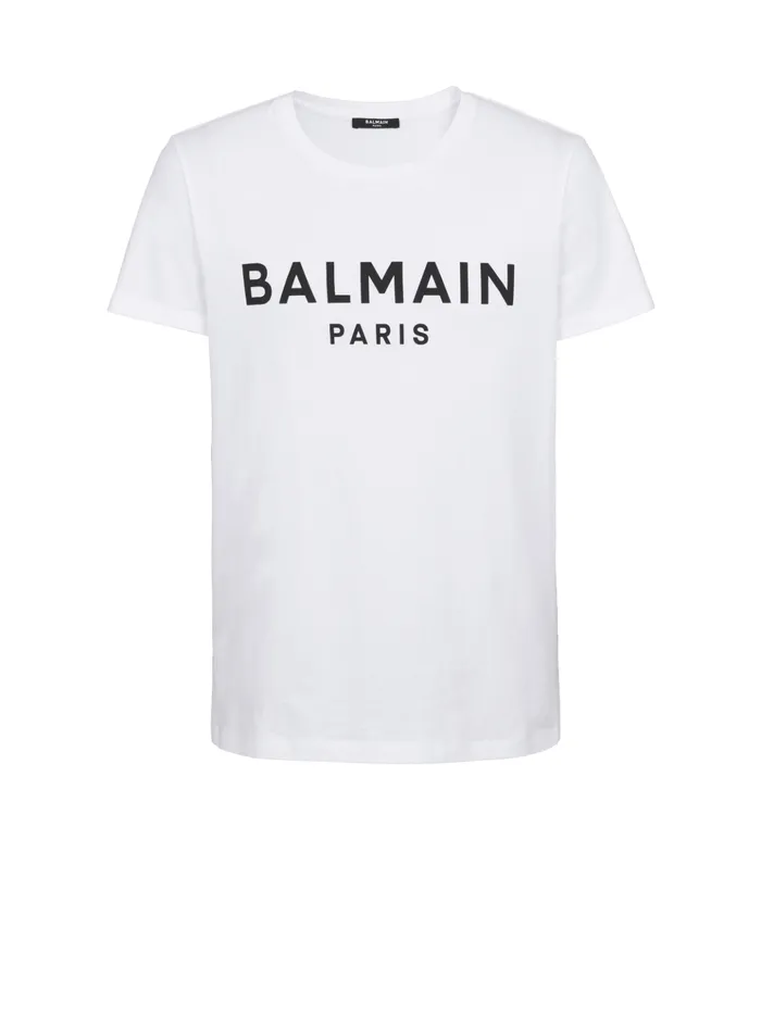 Printed Paris Shortsleeved Tshirt White Men Balmain TShirts
