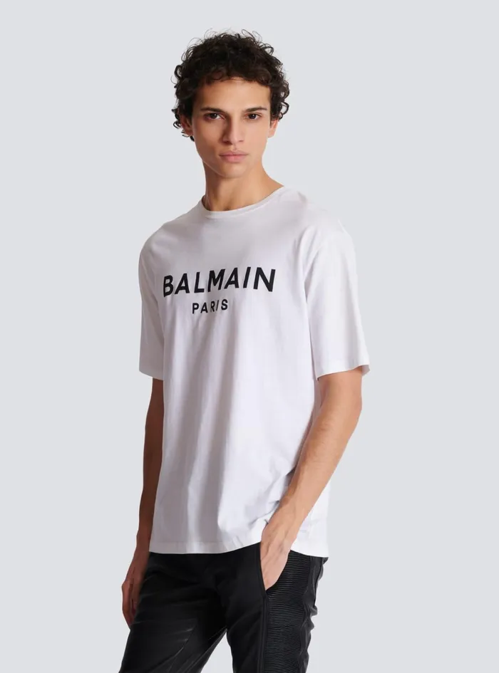 Printed Paris Shortsleeved Tshirt White Men Balmain TShirts
